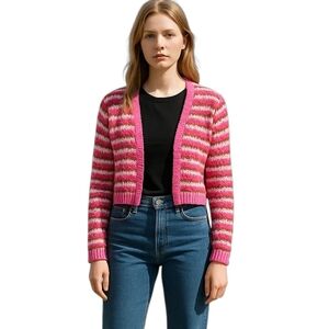 LUSH Striped Cropped Cardigan - Bold and Colorful
